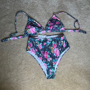Never worn CUPSHE Floral and Striped High Waisted Bikini